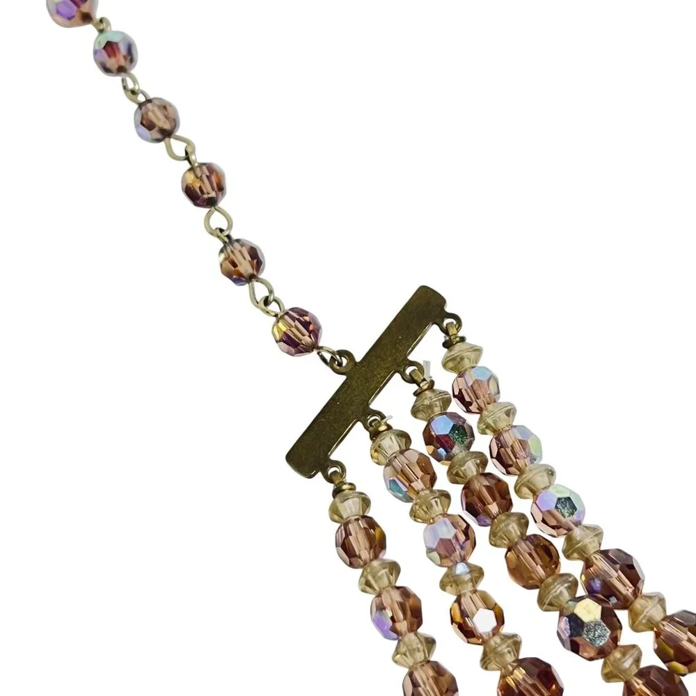 Gold Tone 4-Strand Aurora Borealis Beaded Necklace With Hook Clasp (6122) - Picture 4 of 8